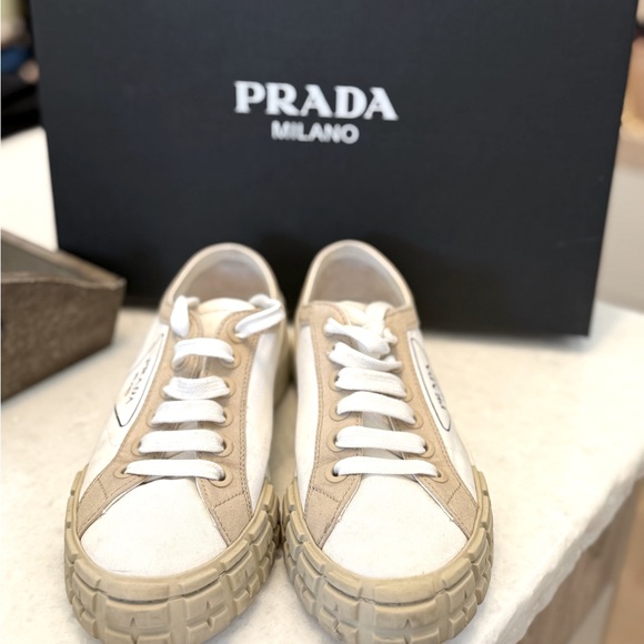 PRADA Platform Sneakers Tan/Beige/White SZ US 7 - Picture 4 of 5